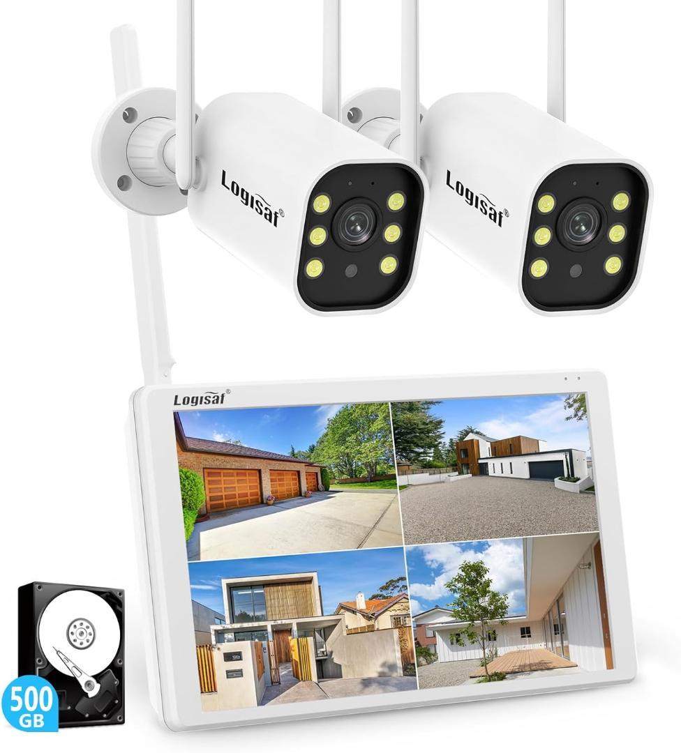 防犯カメラ 屋外 2台 モニター付き 500万画素 信号強化ワイヤレス