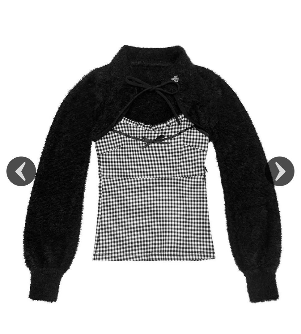 michellMacaron シャギーボレロsetギンガムチェックトップス