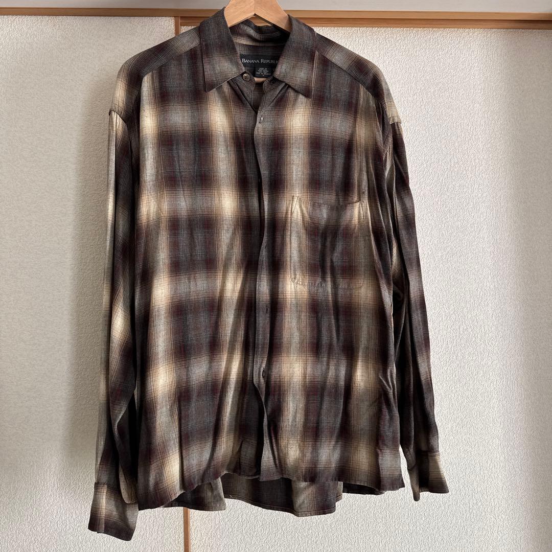 90sBANANA REPUBLICオンブレレーヨン長袖シャツ