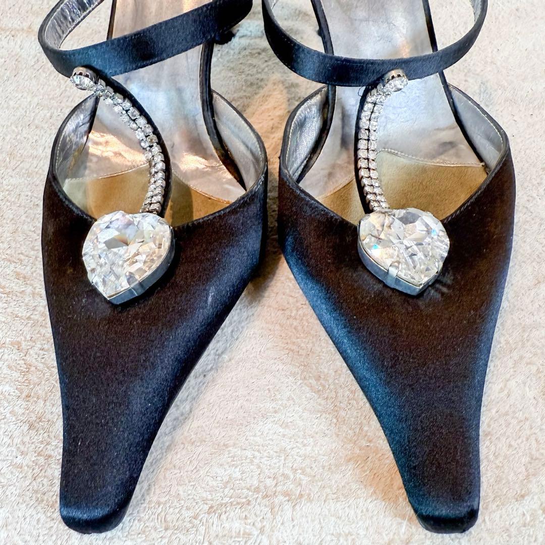 ESCADA エスカーダ ハートビジュー サテン ミュール 37 黒