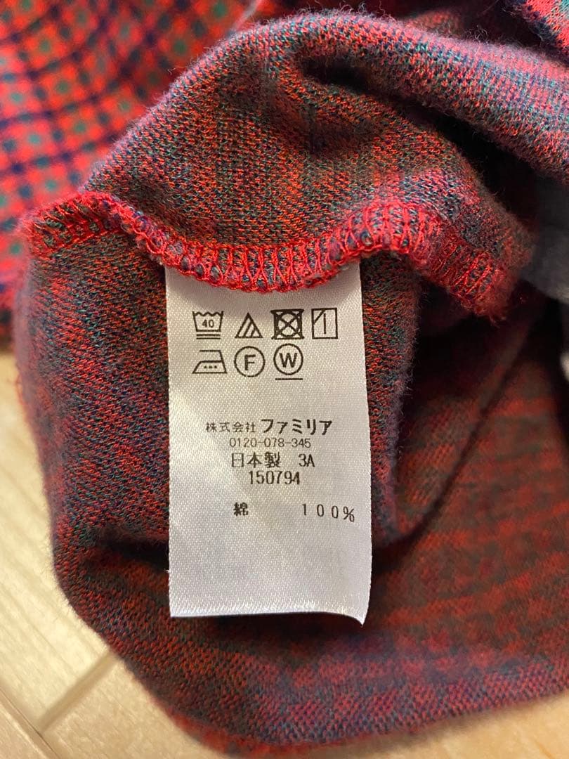 【美品】familiar 赤 チェック柄70cmロンパース(定価18150円)