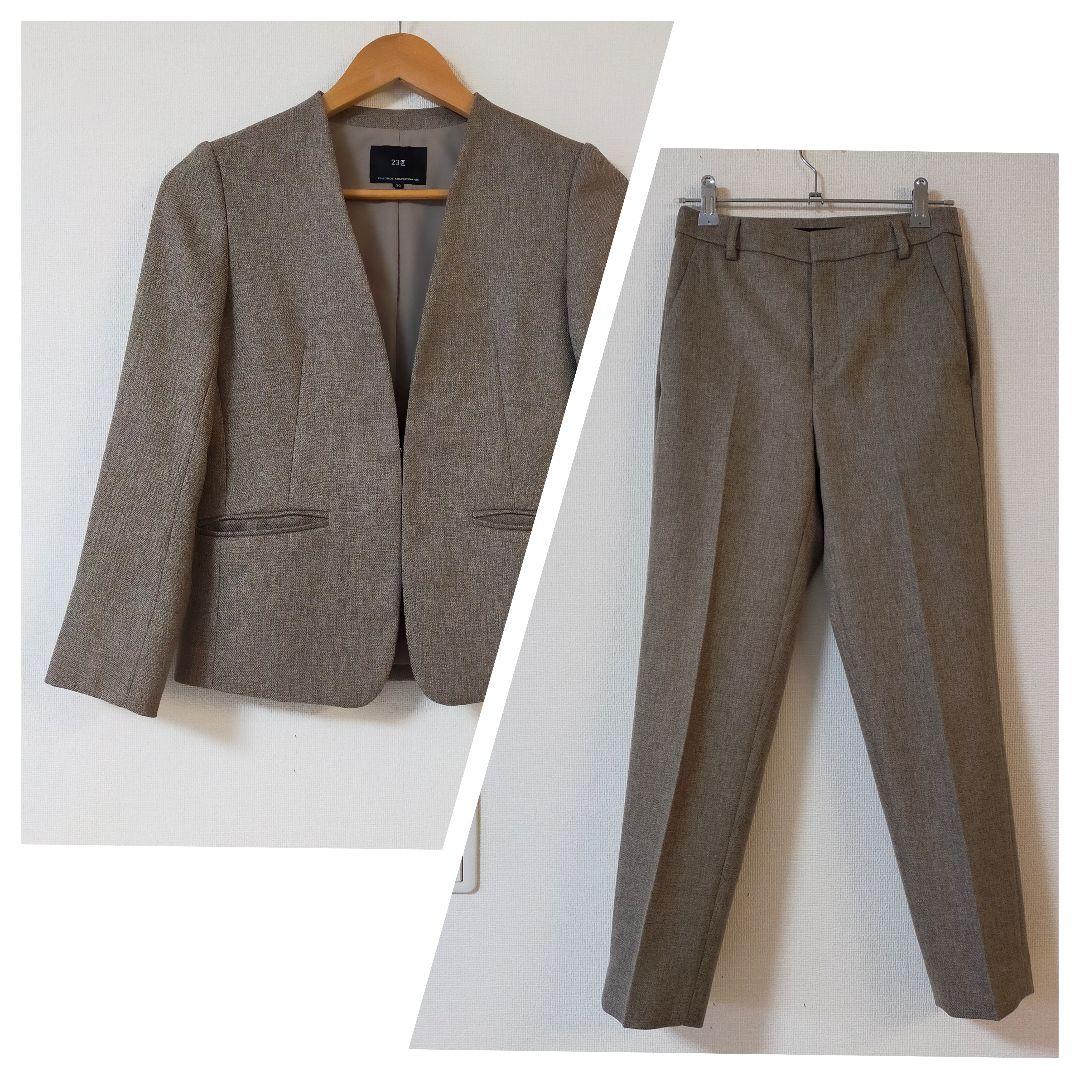 美品　23区　小さいサイズ30　ウォッシャブル　ノーカラーパンツスーツ
