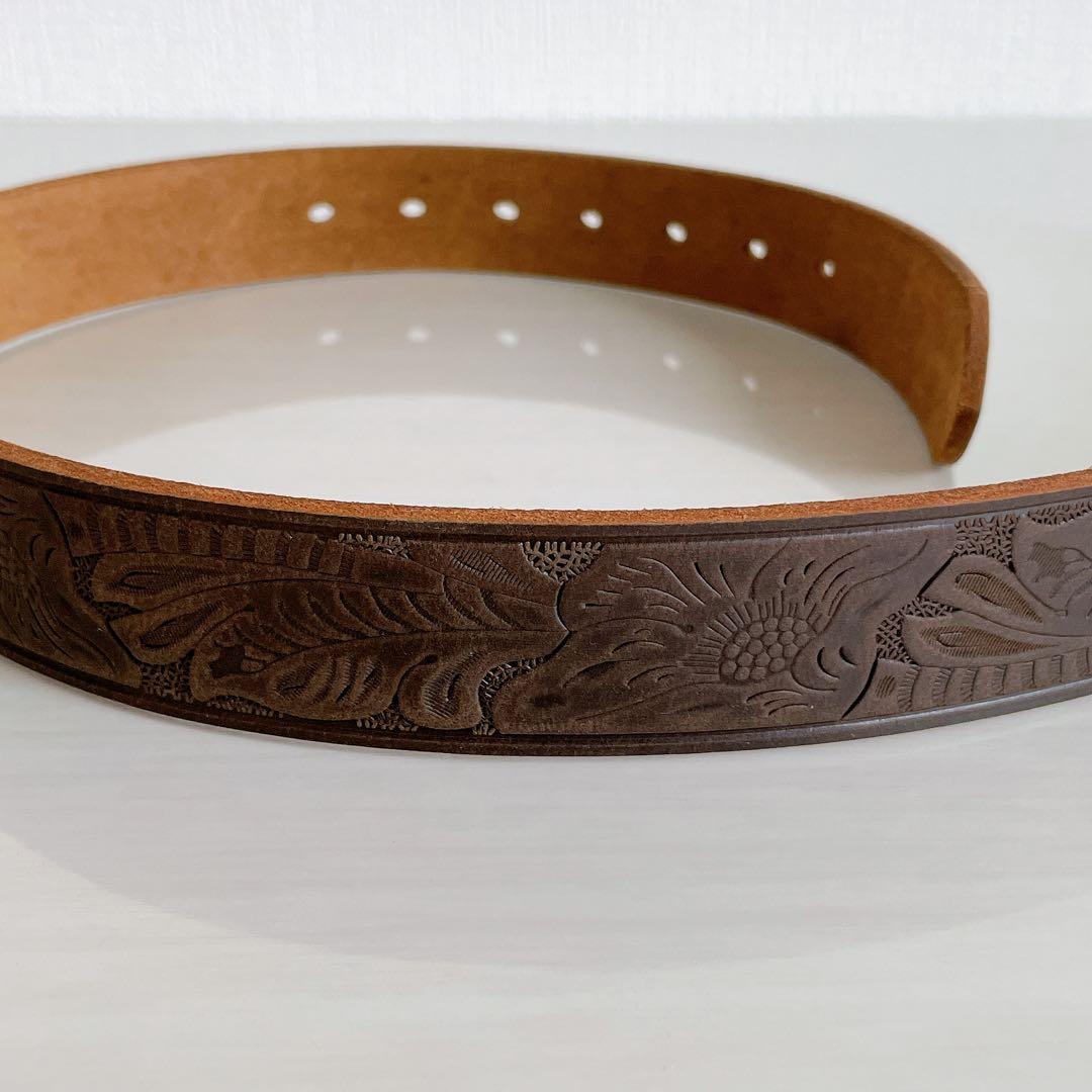 RRLカービングベルト 金属バックル 30インチ レザー ブラウン イタリア製