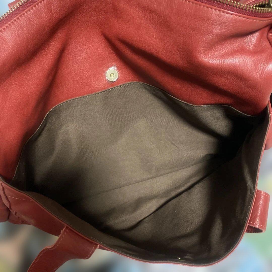 大きめ本革ボストンバック　ワインレッド