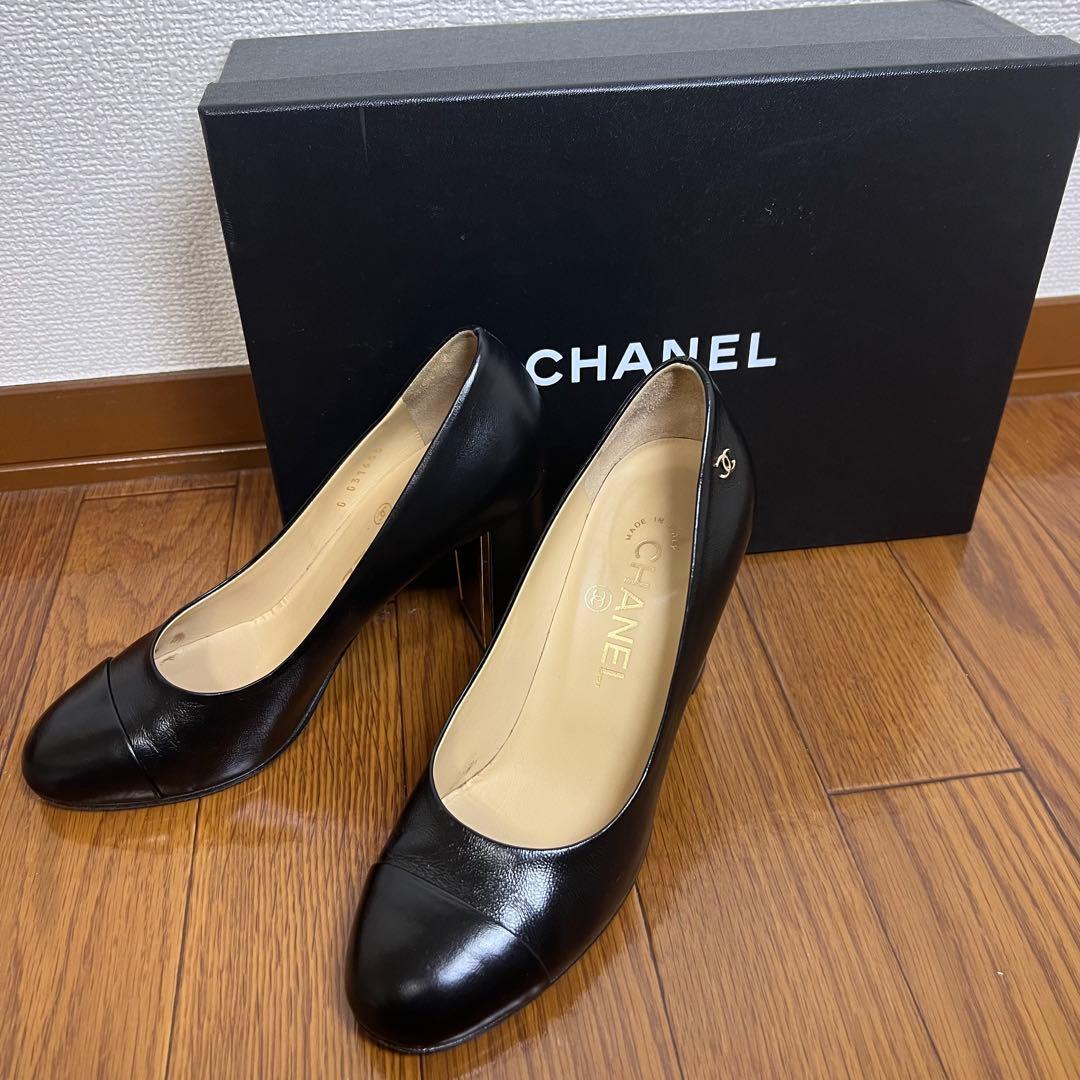 【CHANEL シャネル パンプス レザー ココマーク 23cm　黒】