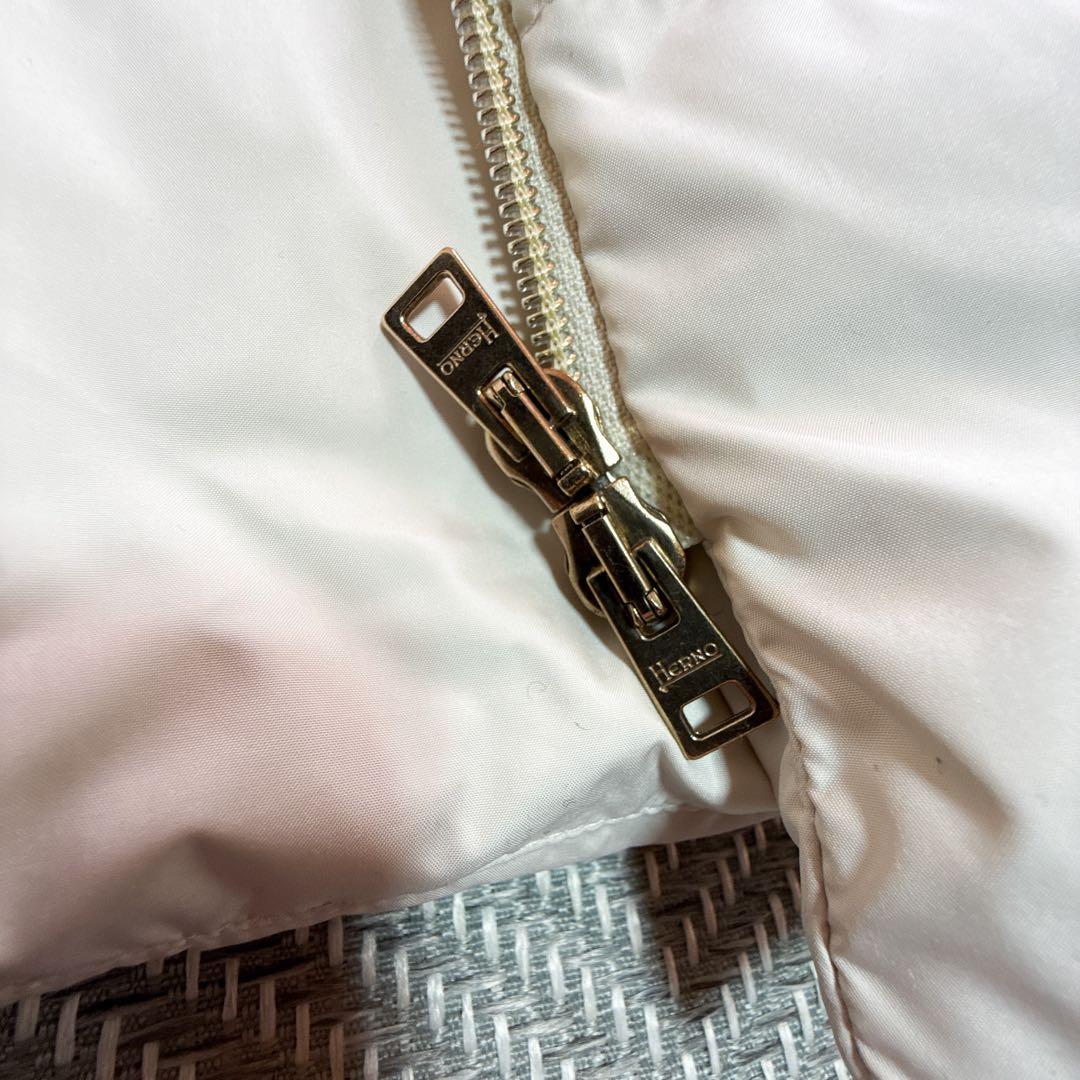 美品 HERNO 異素材コンビネーションフーデッドダウンコート ホワイト ML