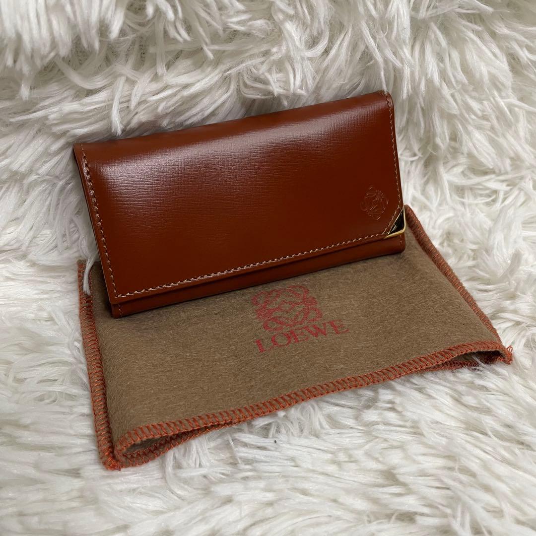 未使用品　ロエベ　6連キーケース アナグラム　チャーム　本革　型押し　金　茶