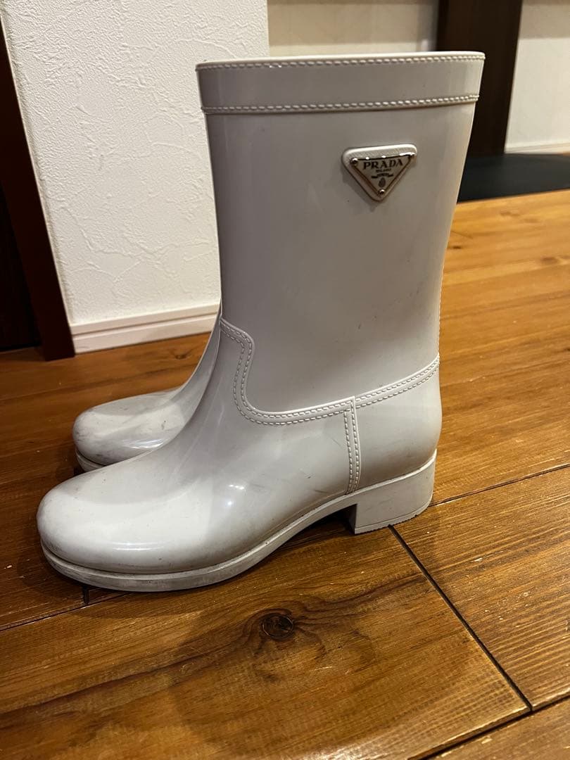PRADA プラダ　白　ホワイト レインブーツ　37 長靴