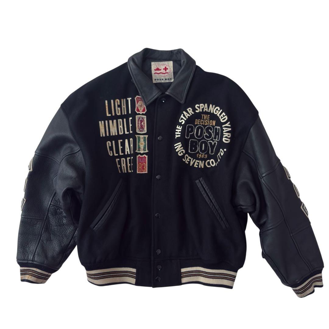 POSH BOY ポッシュボーイ スタジャン 刺繍 ワッペン レザー ブラック