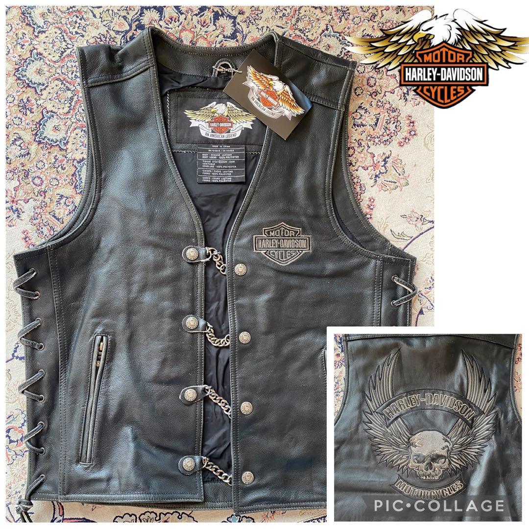 新品未使用Harley-Davidsonレザーベスト スカルベスト 現品限り激安