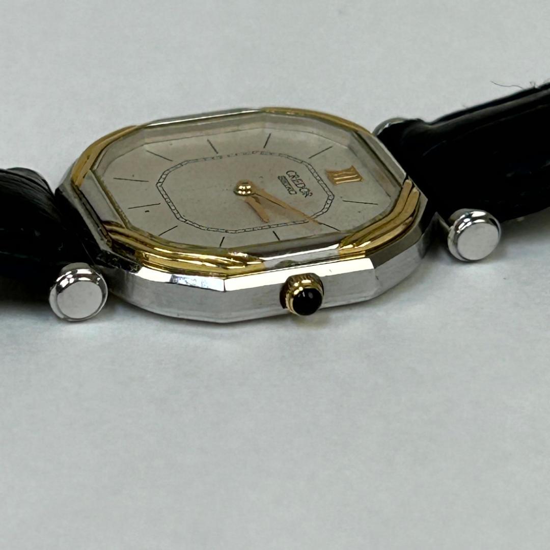 【良品・稼働品】クレドール 14金 ベゼル K14 銀色文字盤　新品革ベルト