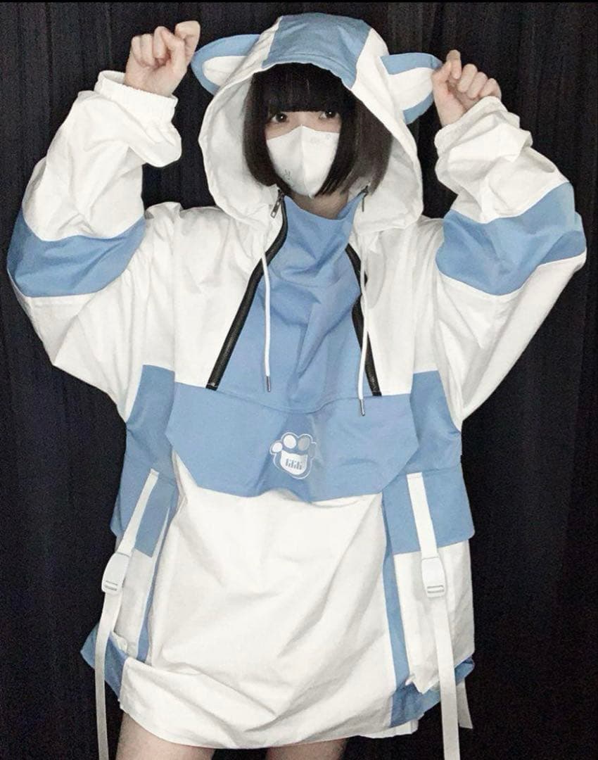 ililil イルイルイル ぬたコラボ切り替えデザイン 猫耳アノラック　パーカー