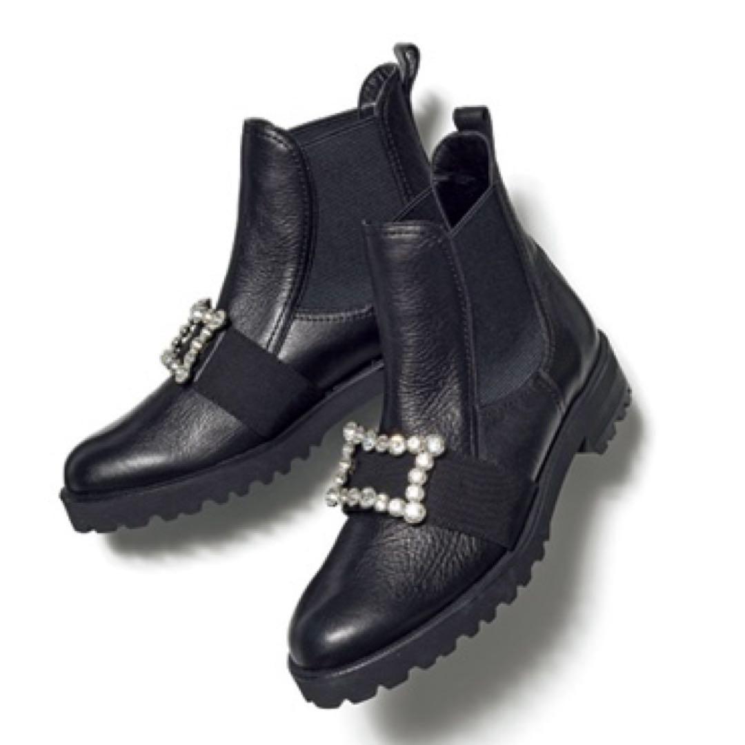 美品 DIANA ビジューショートブーツ サイドゴア 黒 24cm 軽量