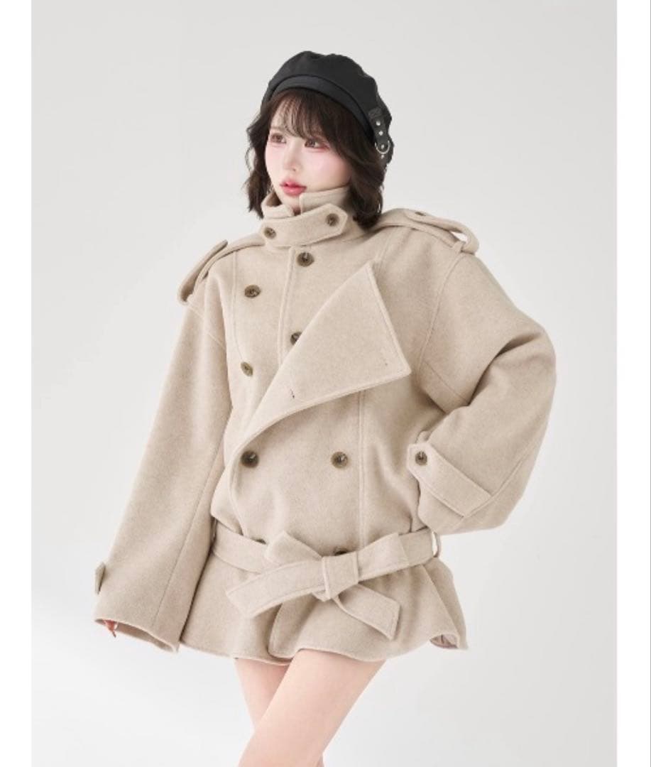 ドロップショルダージャケットコート ダーリッチ アイボリー FL