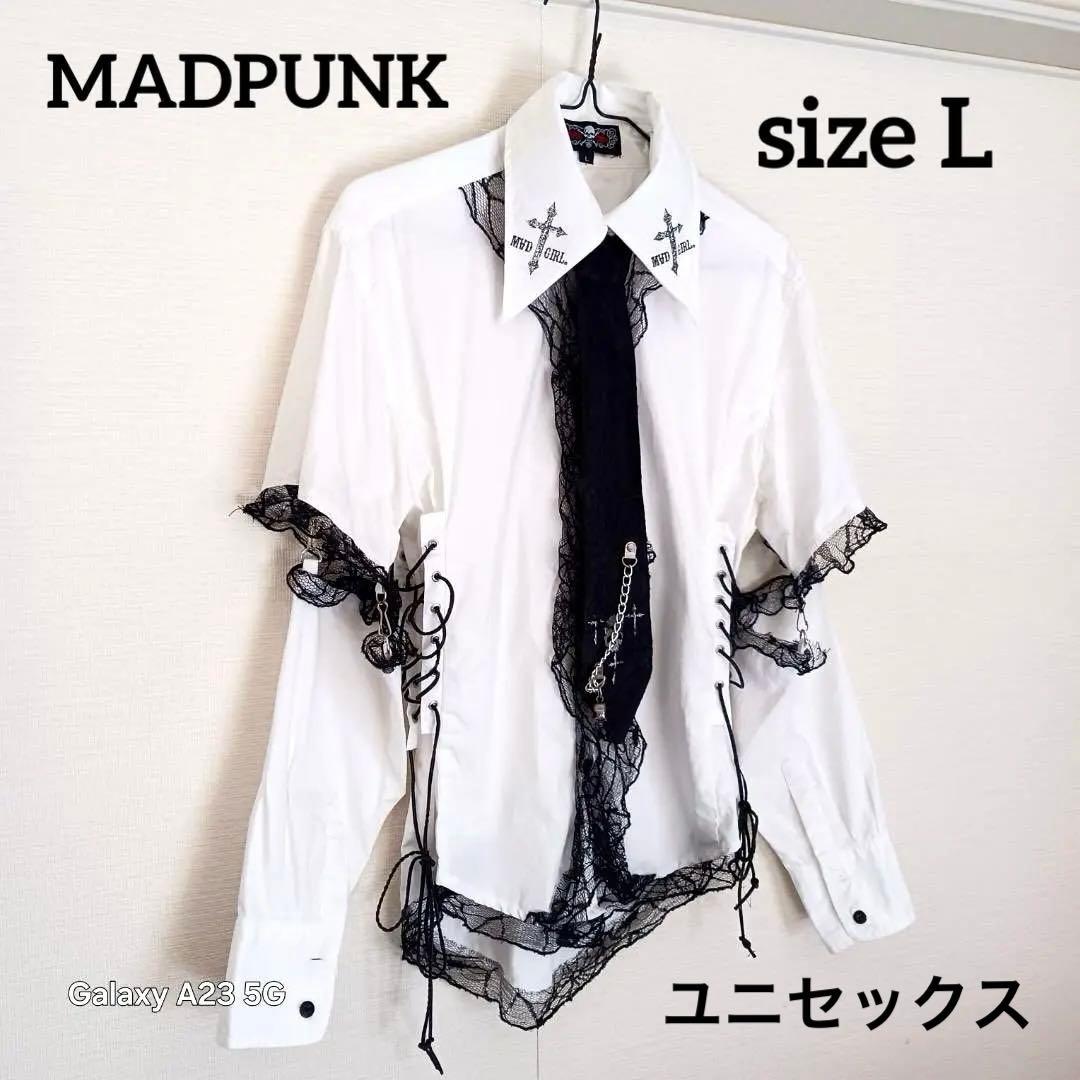 ゴス パンク ボンテージシャツ L 袖脱着式 レース ネクタイ スカルチェーン