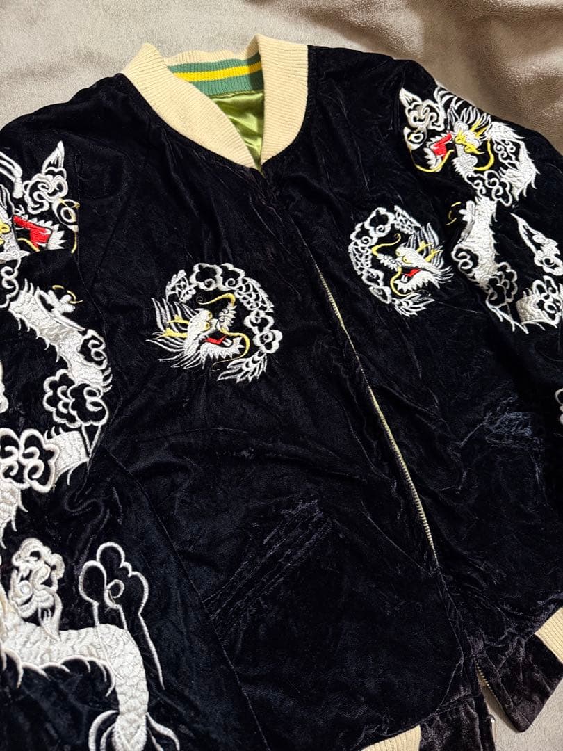 90s vintage 別珍 ２面用 ワシ 龍 日本 スカジャン unisex