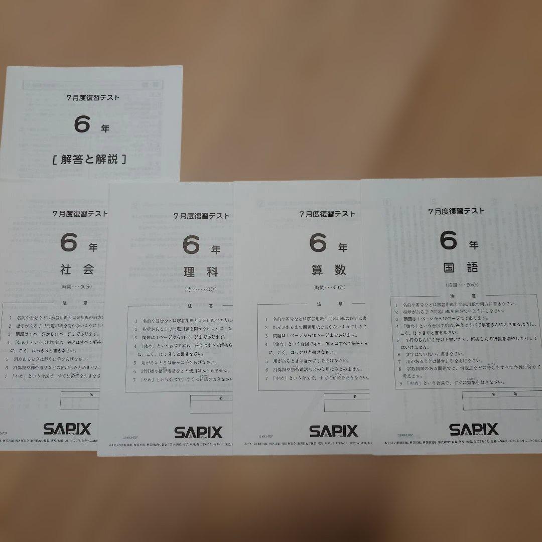 SAPIX 小6 組分け マンスリーテスト 合格力判定 2024年 1年分