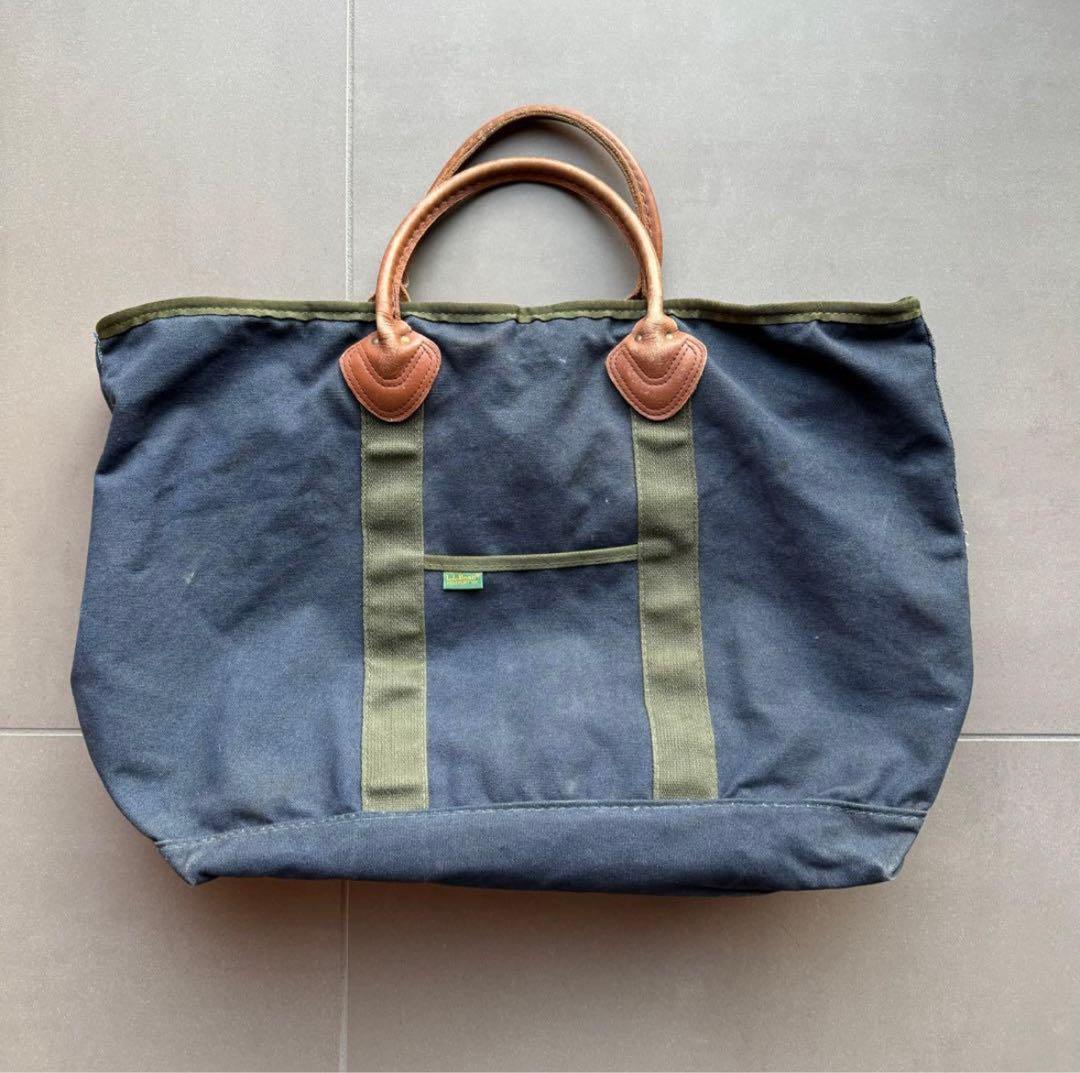 美品　 90s LLBEAN レザーハンドル　トート　ネイビー　激レア
