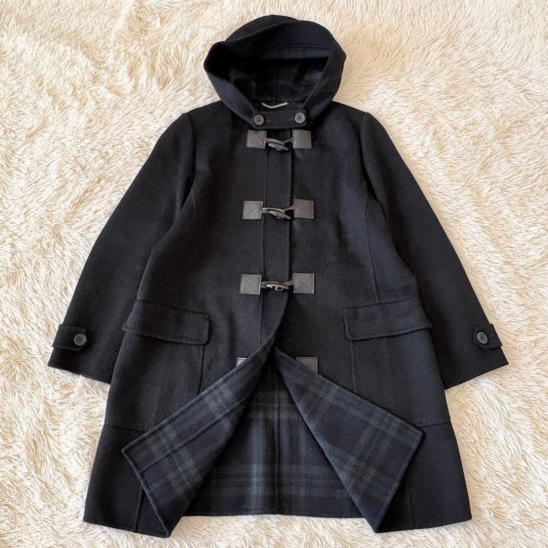 美品✨ 23区　ウールリバーコート　ダッフル 黒×チェック　大きいサイズ　46
