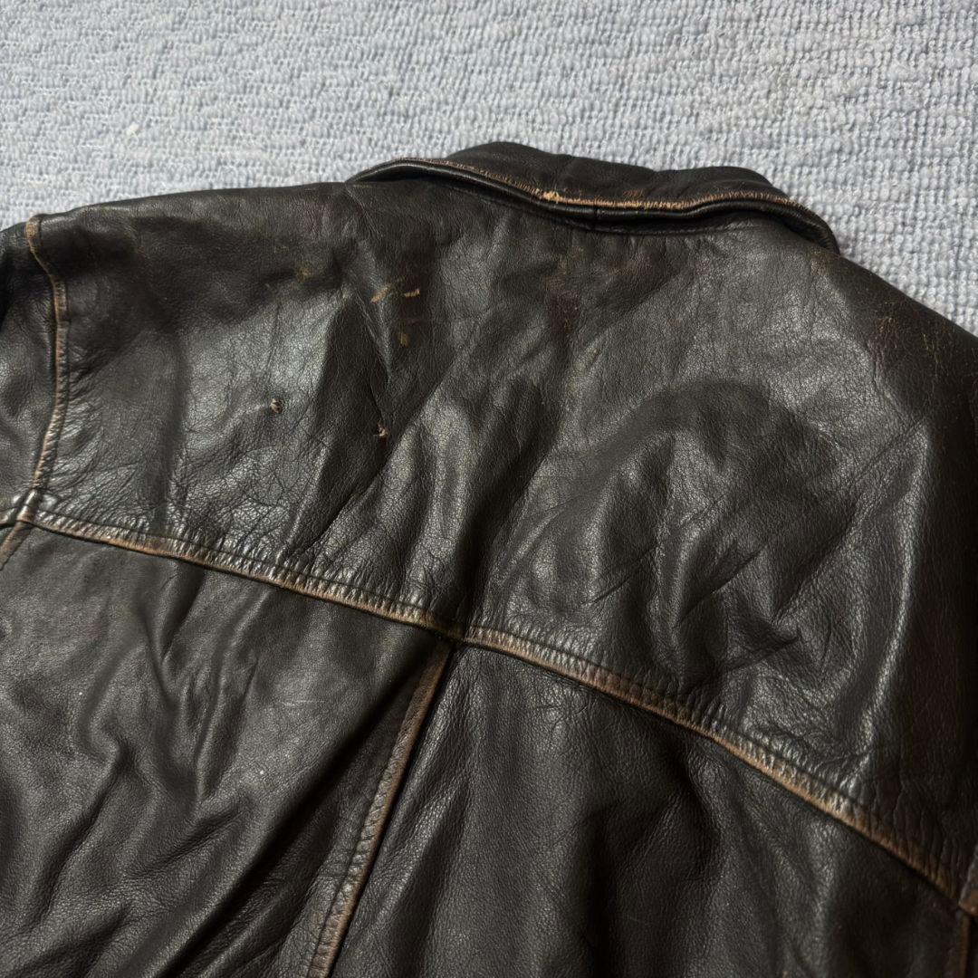 茶芯 ユーロ ヴィンテージ シングルライダース レザージャケット 古着 ブラウン