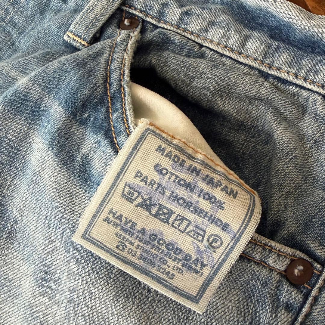 新品未使用45R 再び　ライ麦デニム　クロスビー５　ハッチとお花刺繍