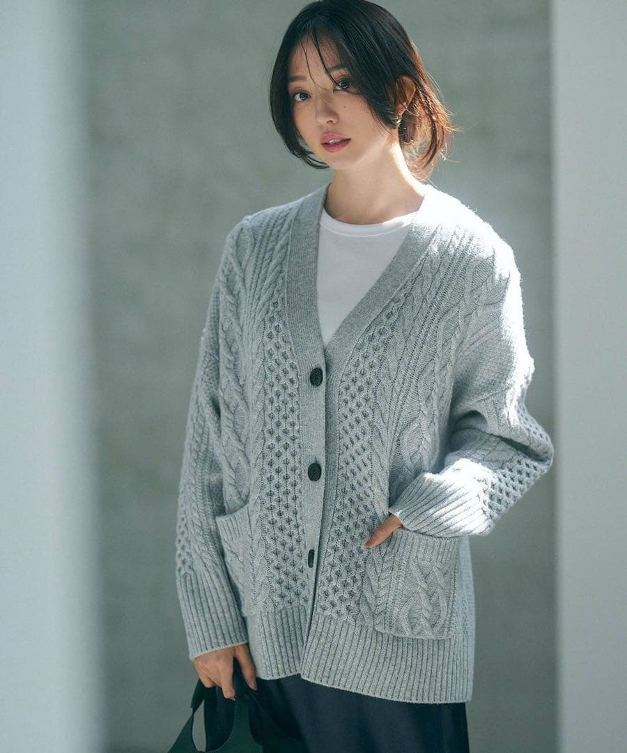 23区 ウールカシミヤ アランパターン カーディガン