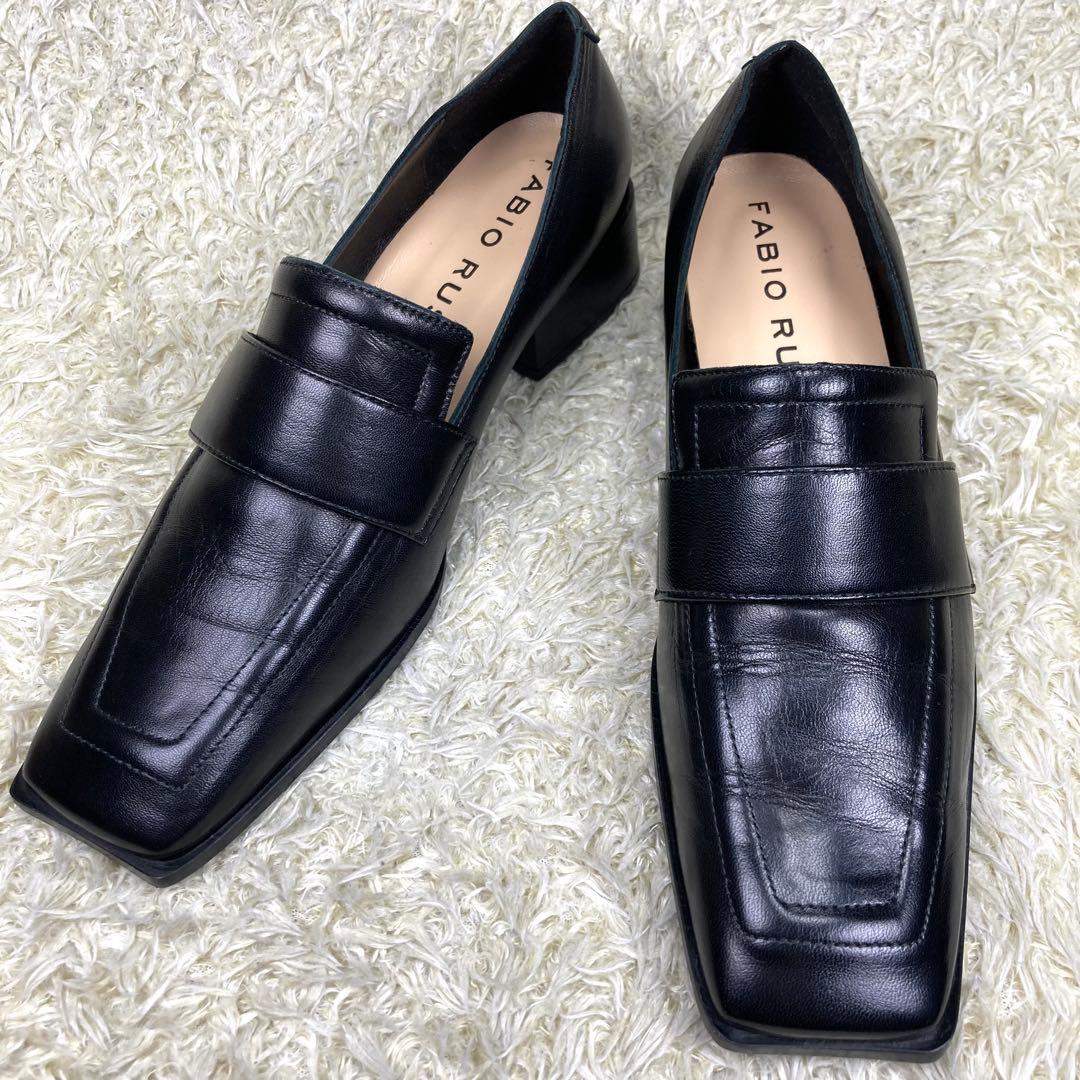 『未使用級』ファビオルスコーニ ローファー スクエアトゥ ブラック レザー 37