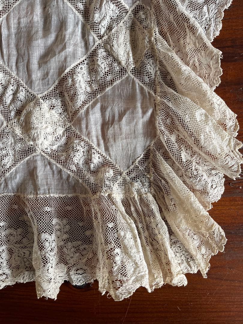 ◆フランスアンティーク｜お宝級1900年代エクリュレースのマルチクロス透け感シミ