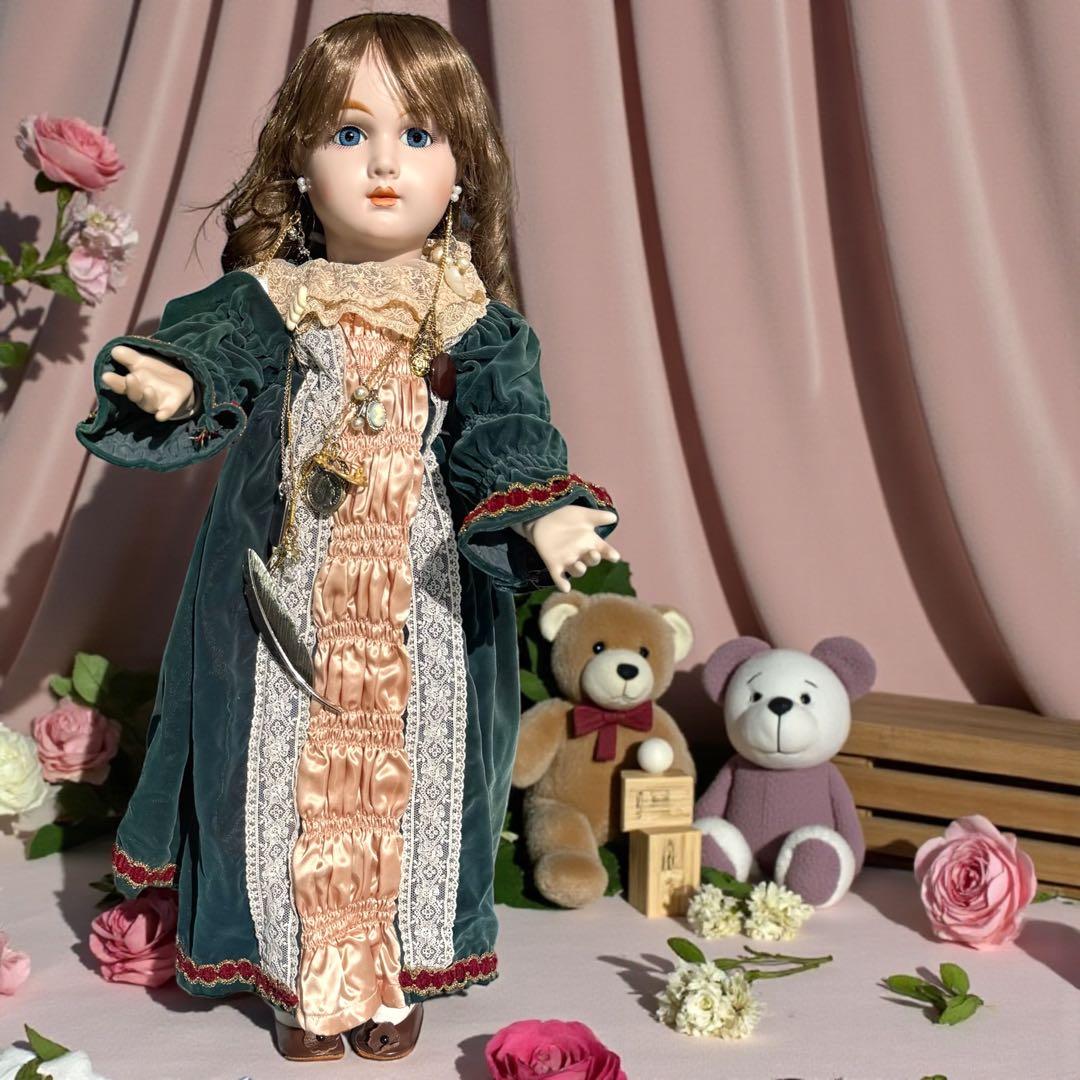 焼きみかん ビスクドール アーテー グリーン ピンク ロングドレス ボネ