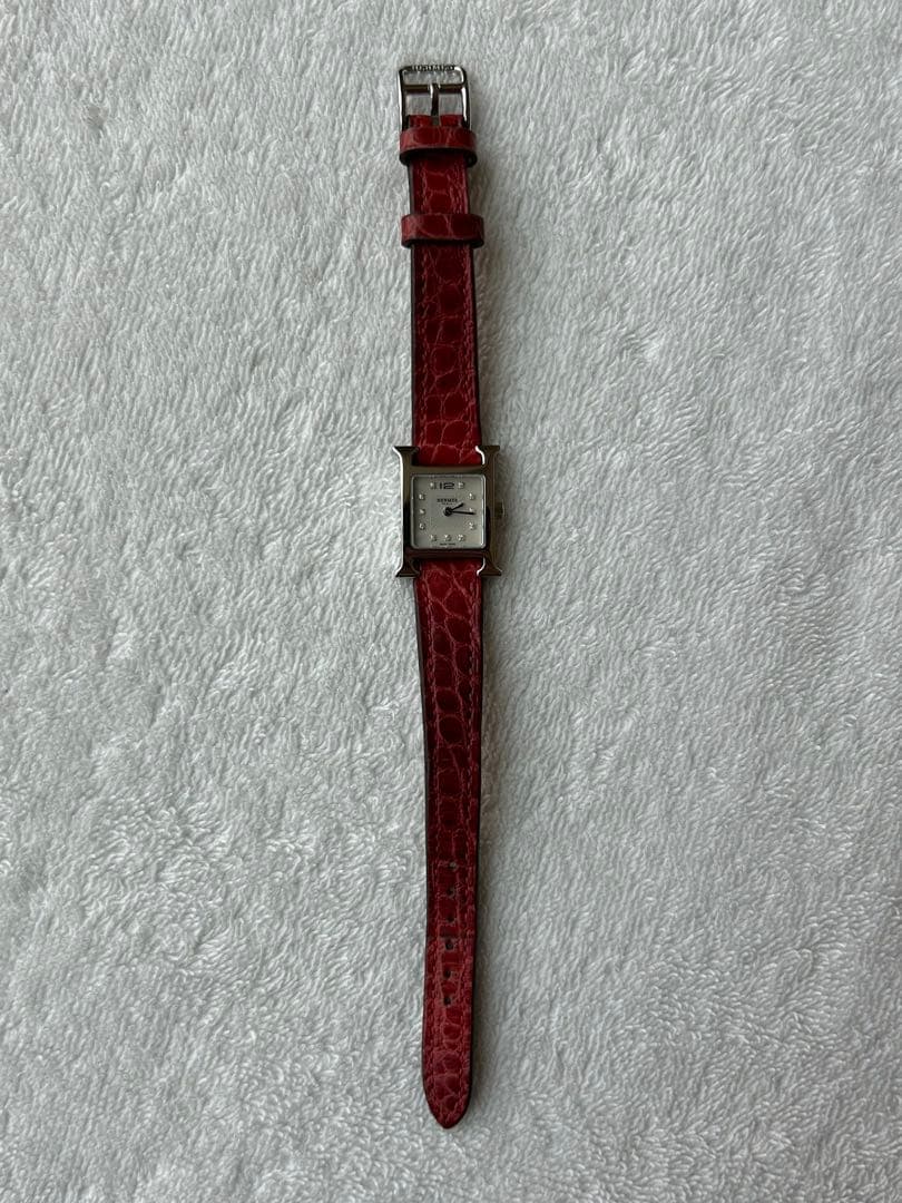 未使用に近いエルメス Hウォッチミニ HH1.110 11Pダイヤ シェル文字盤