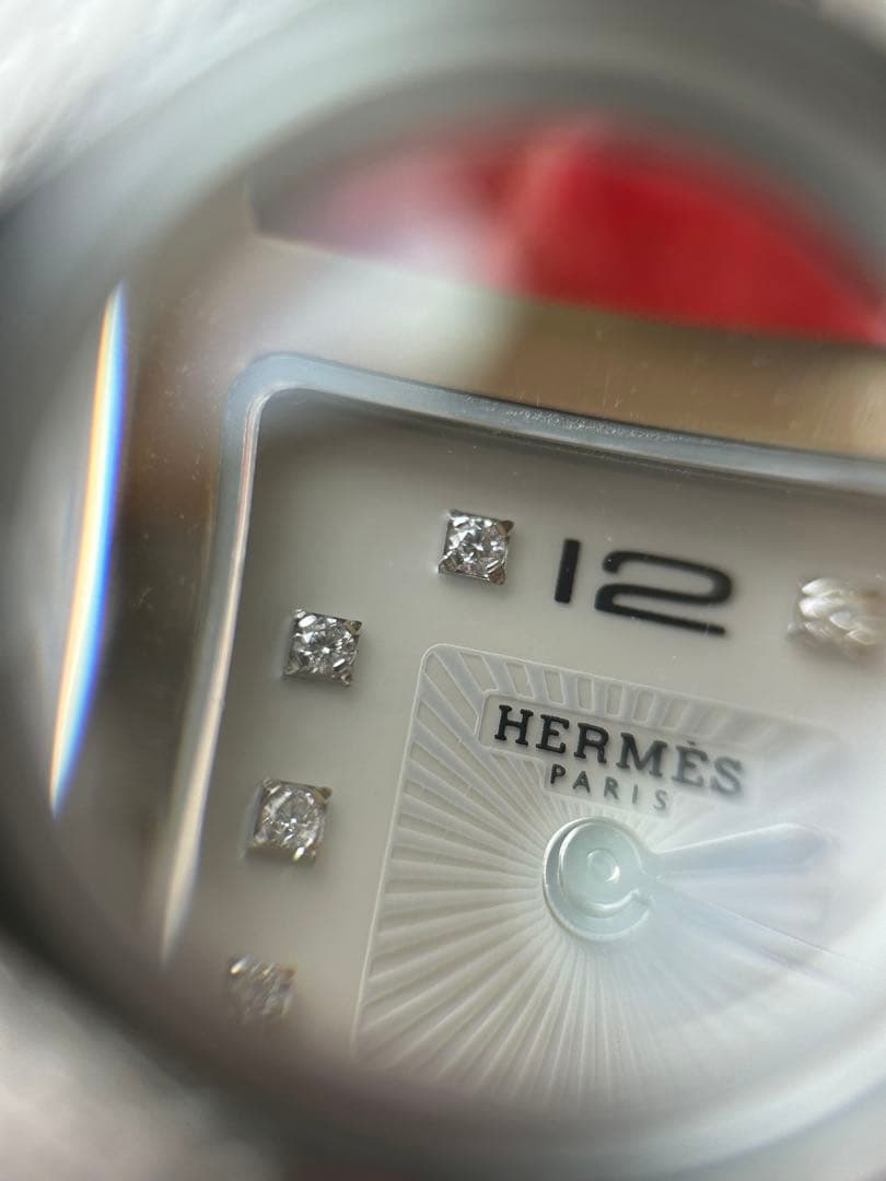 未使用に近いエルメス Hウォッチミニ HH1.110 11Pダイヤ シェル文字盤