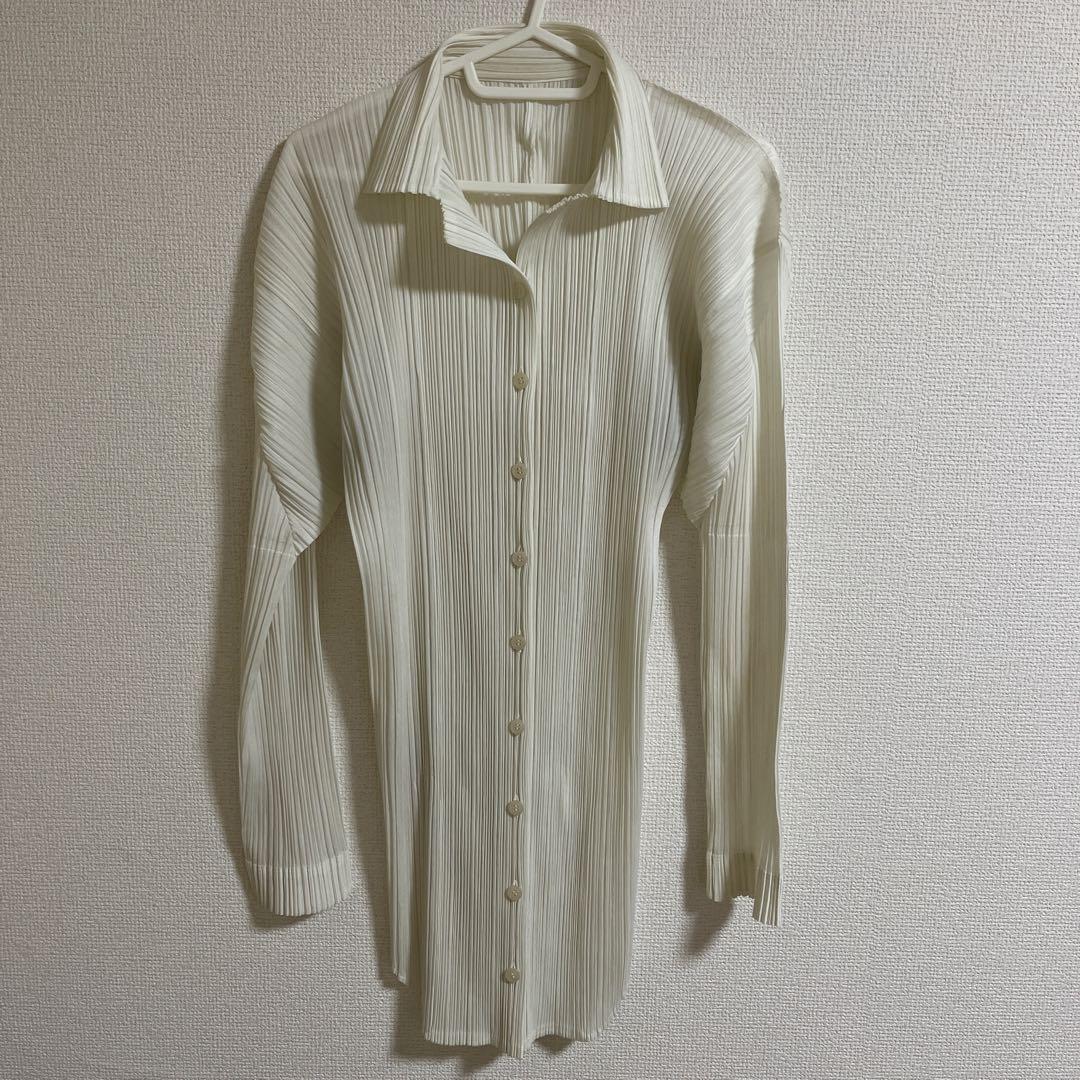 pleats please 白ロングシャツ