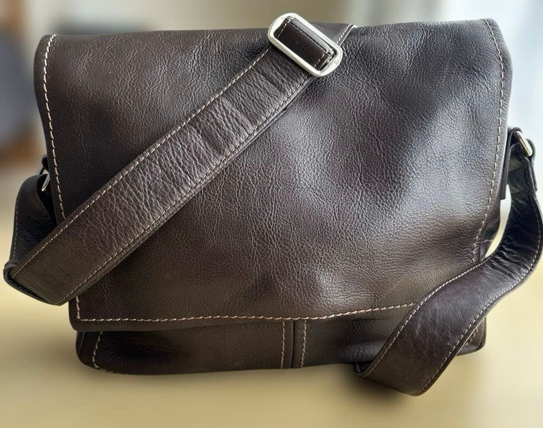 土屋鞄ブラウンレザーショルダーバッグ