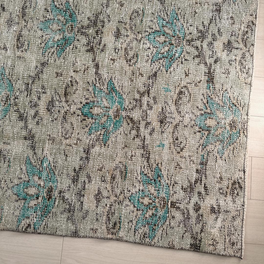 トルコ ヴィンテージラグA106 大判 レア セージグリーン ターコイズブルー