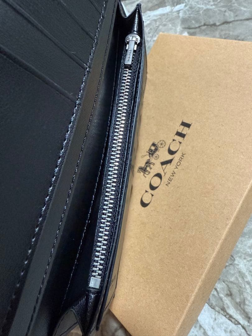 COACH ブラック 長財布 ロゴパターン