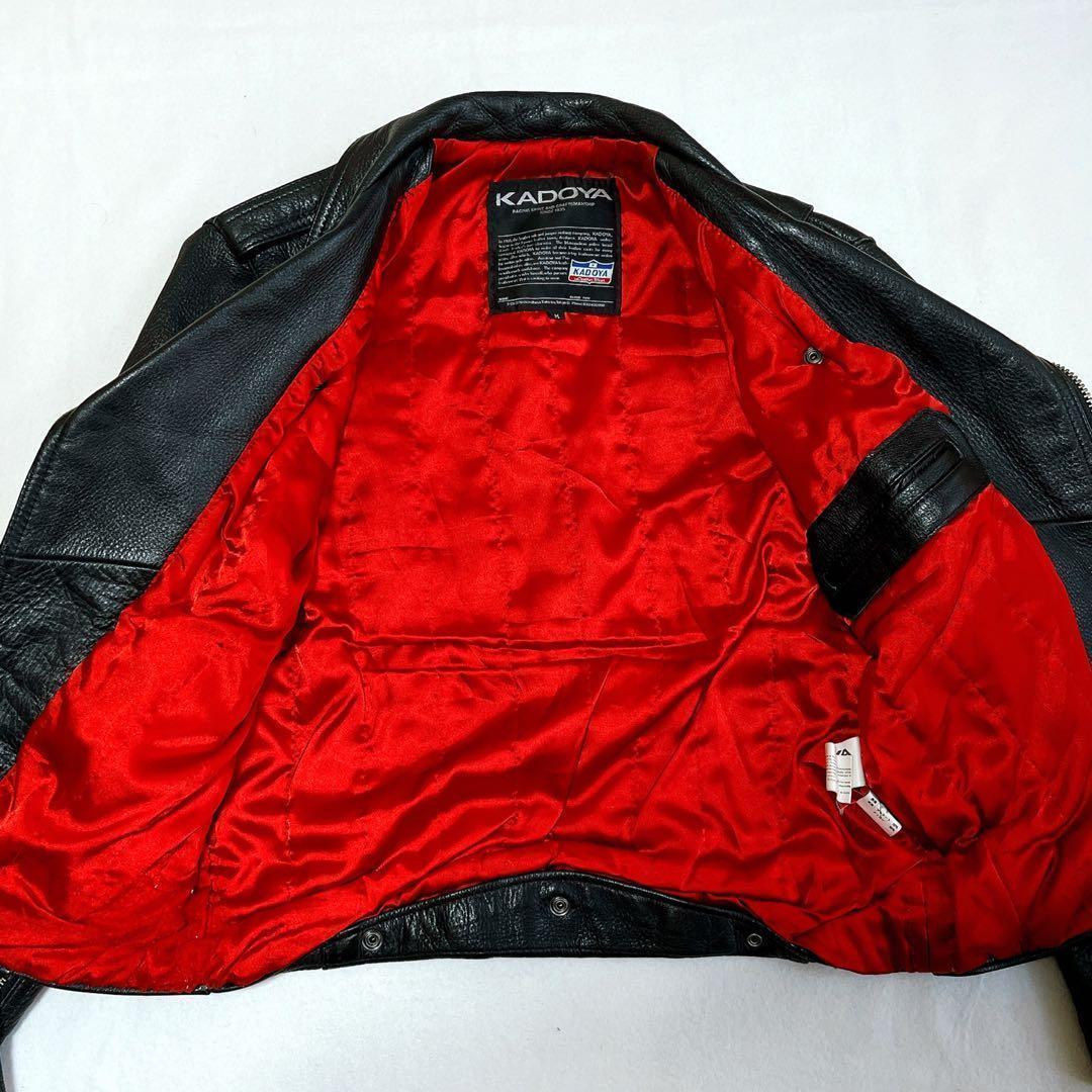 KADOYA ライダースジャケット カウレザー キルティング 黒 裏地赤 牛革