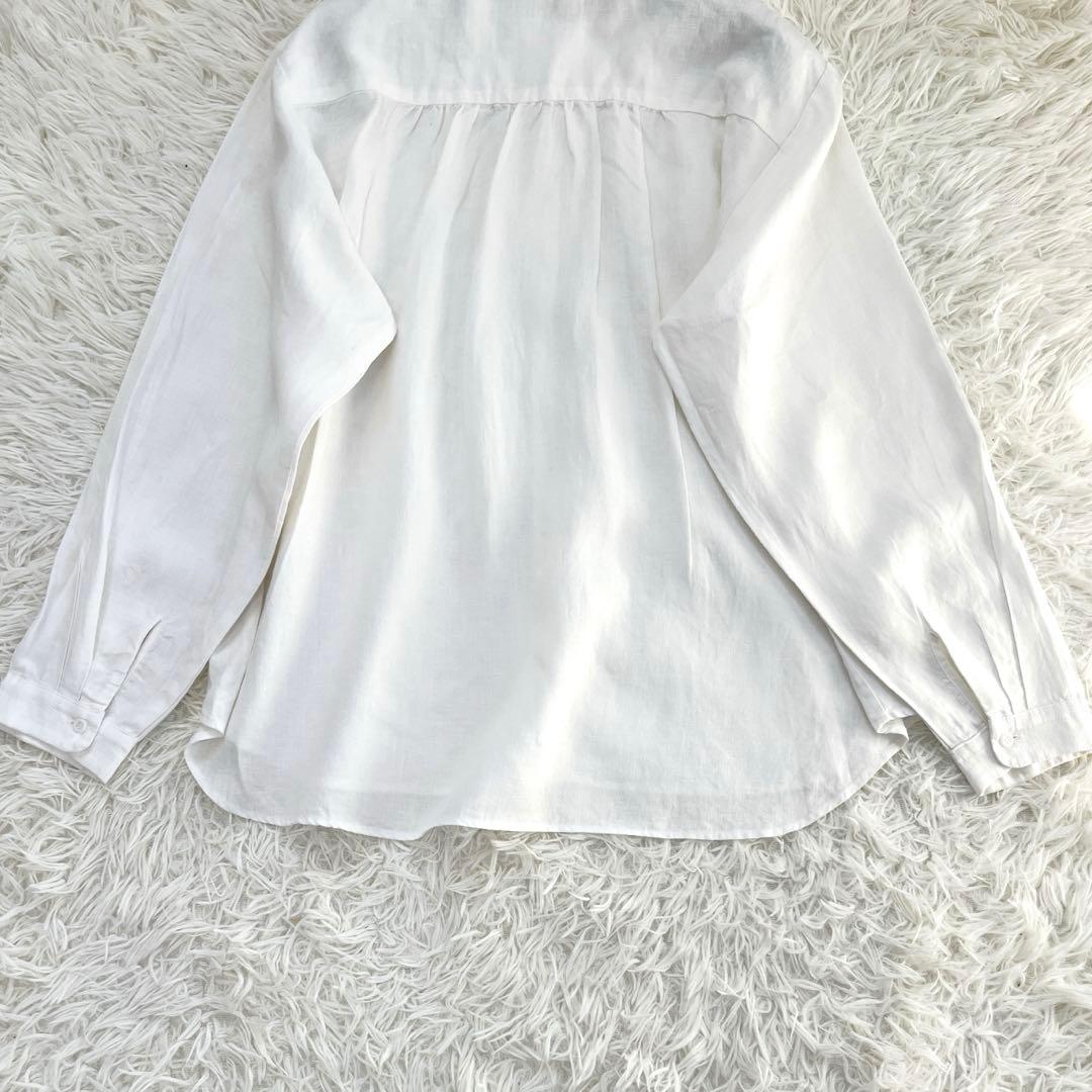 中川政七商店 手織り麻を使ったフリルシャツ ホワイト 丸襟 リネン 麻