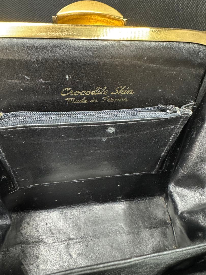 週末セール‼️フランス　アンティーク　総クロコダイル黒色バック。長期保存、現状