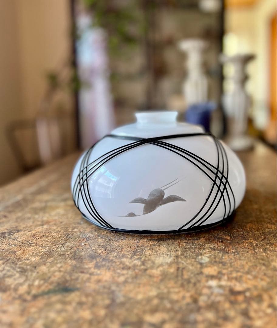 レトロ　電笠　鶴　和ガラス　ランプシェード　灯り　照明　古民家　古道具　カフェ