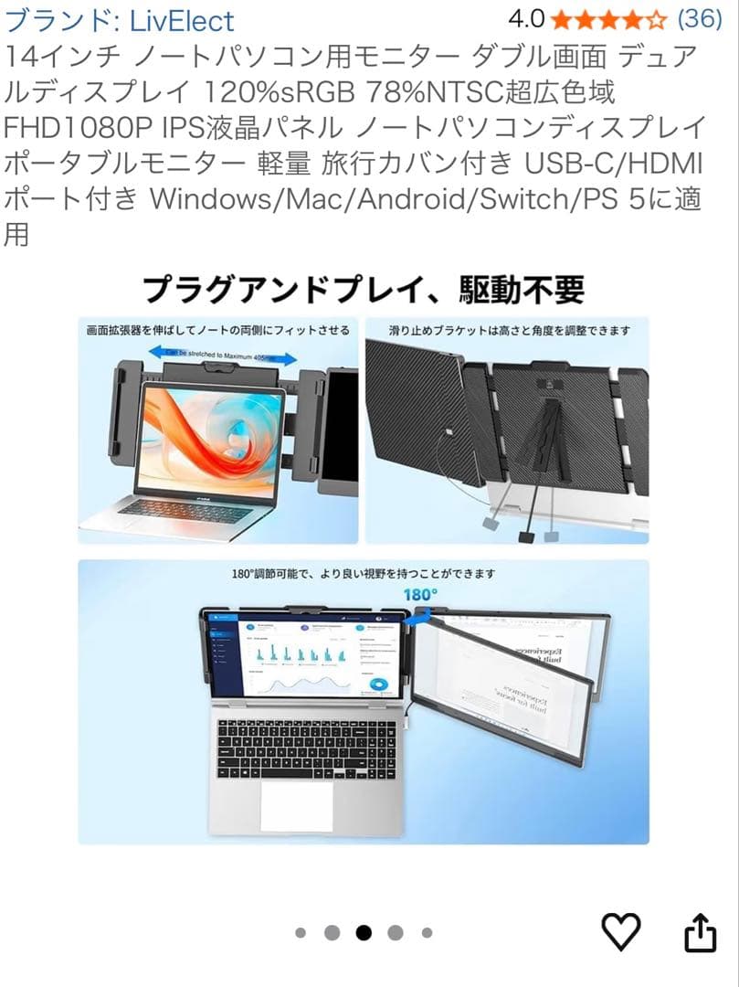 LivElect 14インチ ノートパソコン用モニター