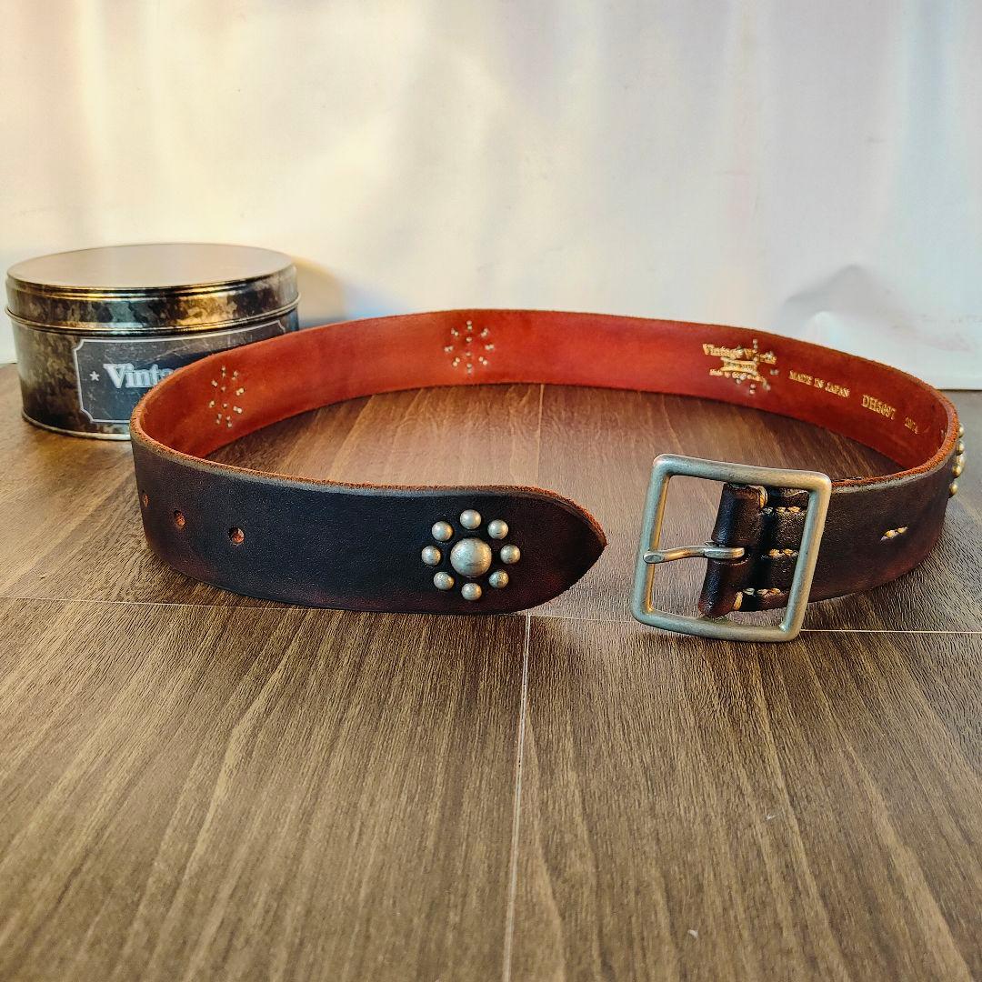【極上品】Vintage Works DH5697　高級茶芯スタッズドレスベルト