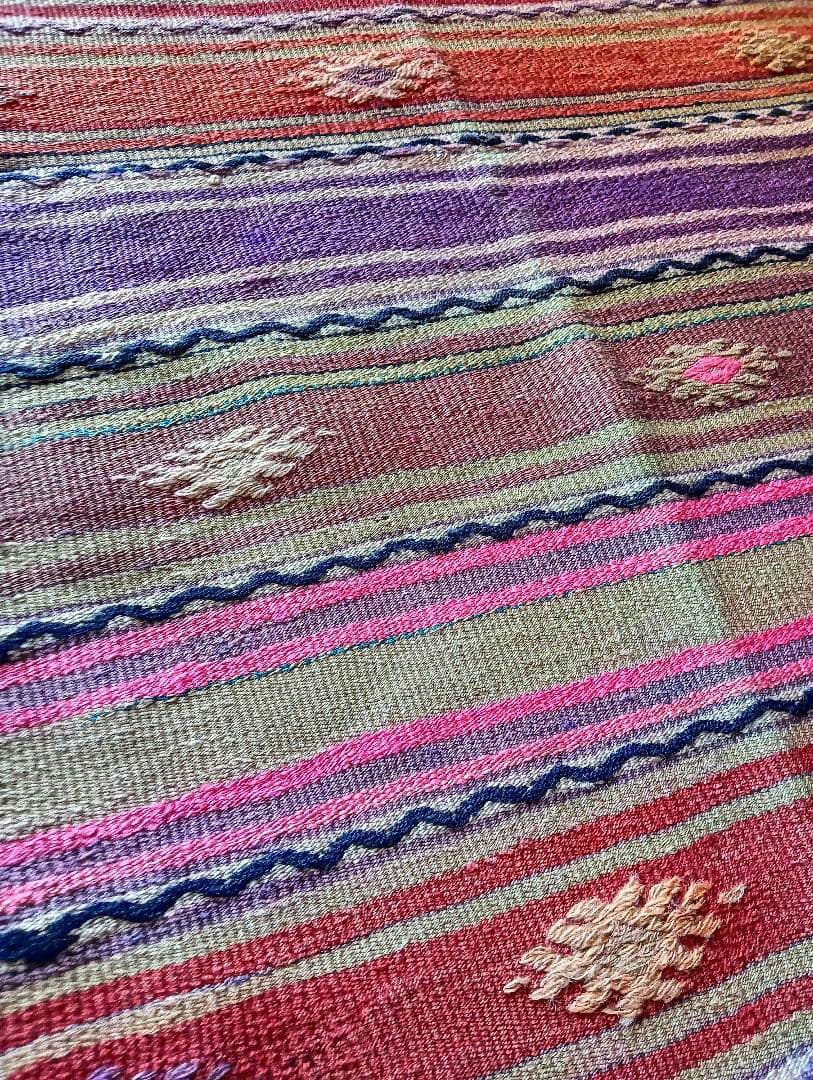 特大7.6kg 140×280色のパステルピンクのオールドキリム　カイセリ