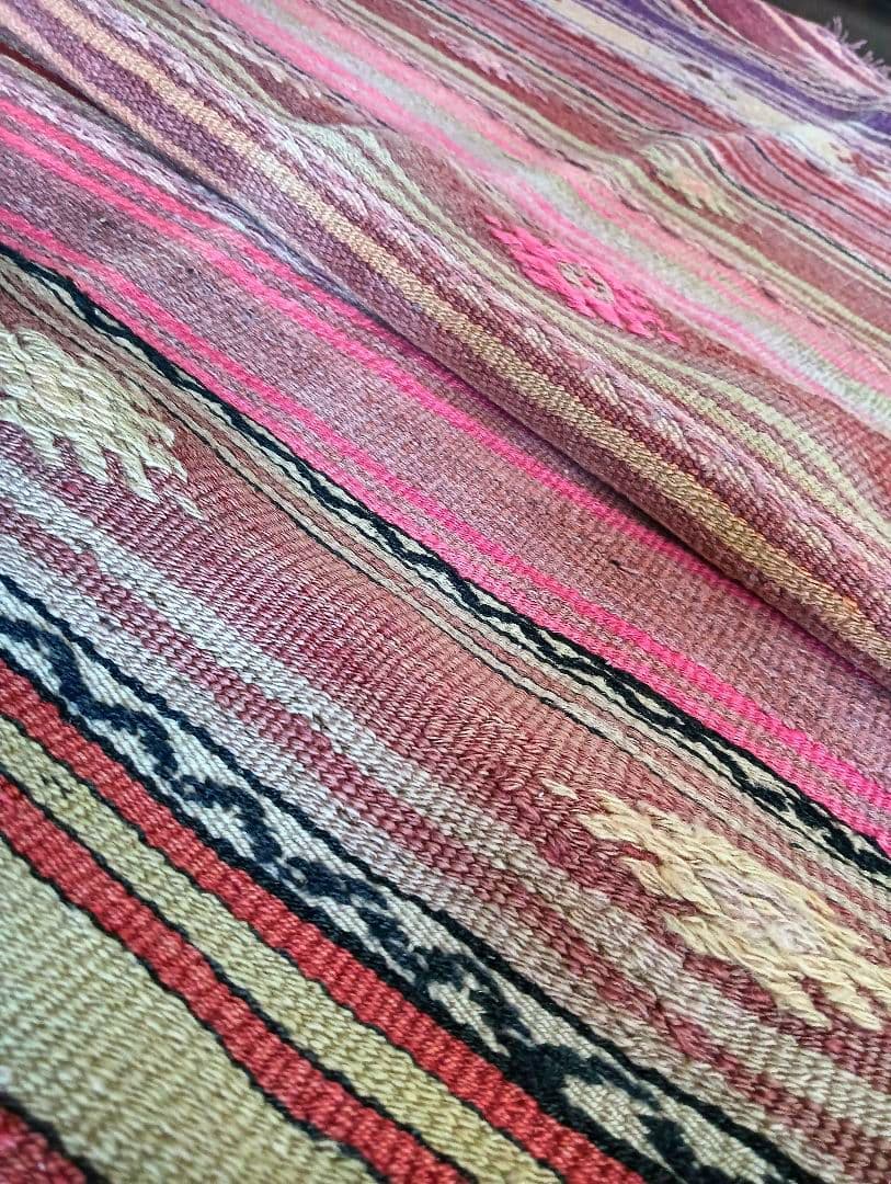 特大7.6kg 140×280色のパステルピンクのオールドキリム　カイセリ