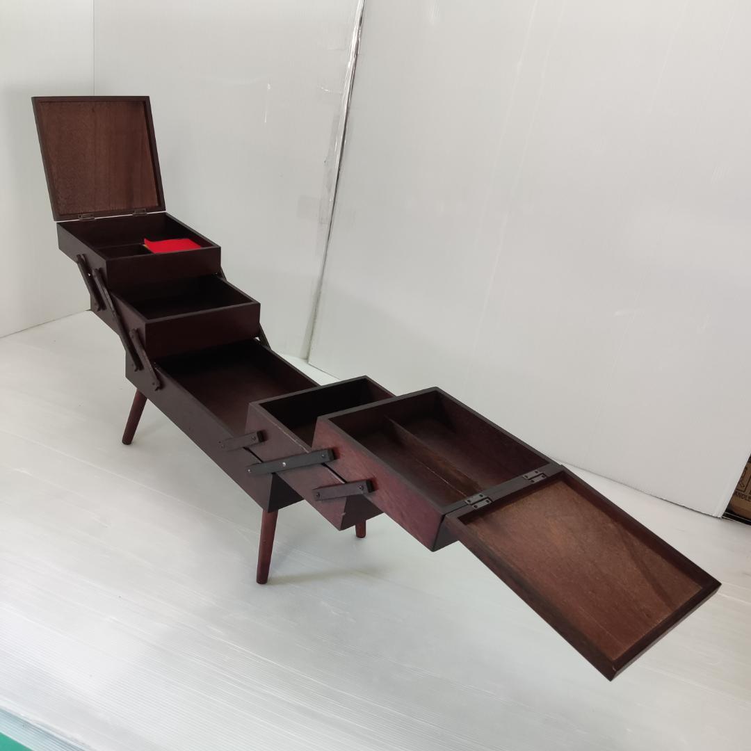 裁縫箱 ソーイングボックス 木製 脚付き 折り畳み 手芸 レトロ ビンテージ