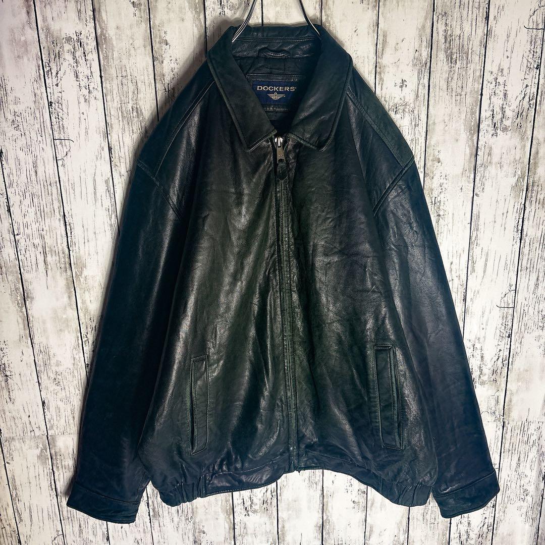 ラムレザージャケット スウィングトップ XL相当 ブラック 本革 古着