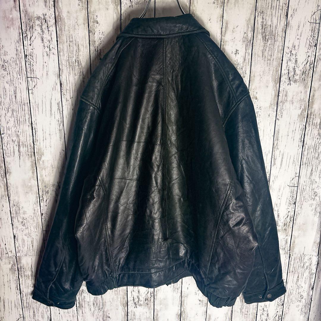 ラムレザージャケット スウィングトップ XL相当 ブラック 本革 古着