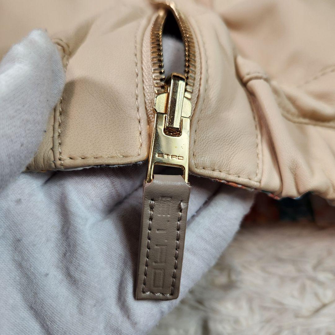 希少 4way エトロ ラムレザージャケット リバーシブル ベージュ・花柄 L