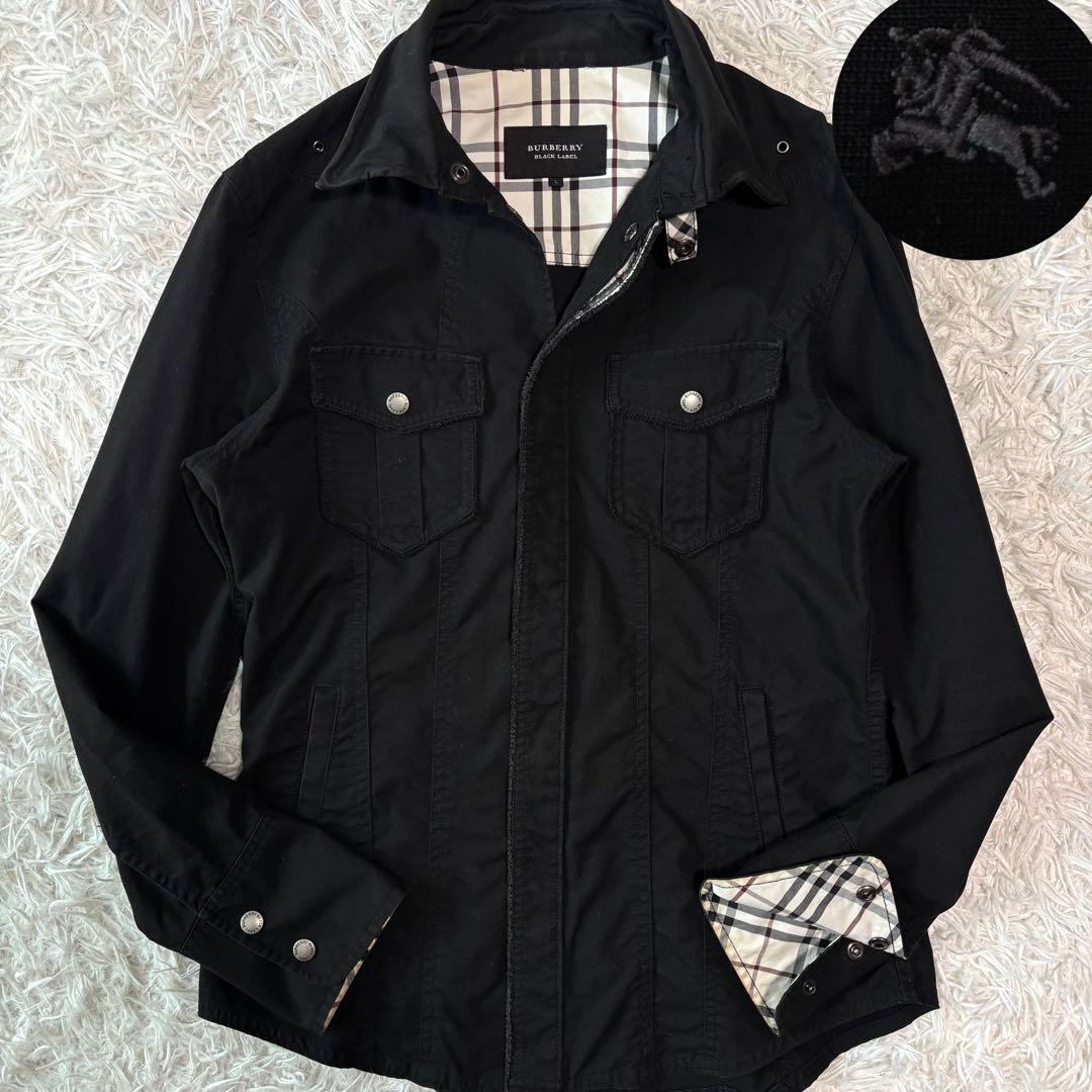 ✨美品✨バーバリーブラックレーベル ミリタリーシャツ ノバチェック 黒