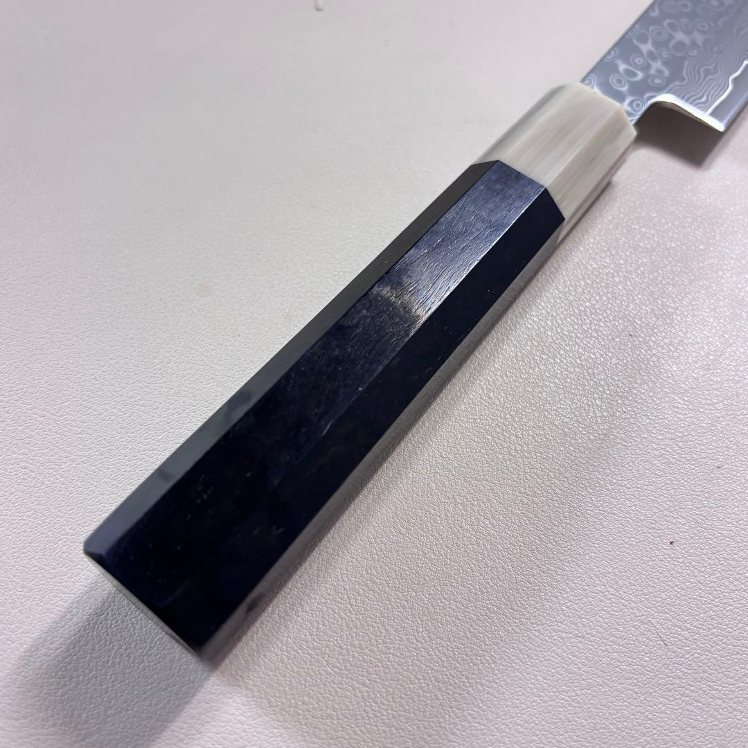 【鞘付き】尺300mm 墨流しダマスカス 柳刃包丁 黒檀本 牛八角柄刺身 和包丁