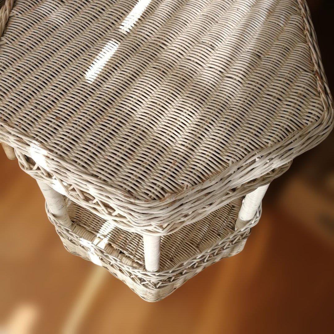 C ホワイトラタン編み込みテーブル 籐家具